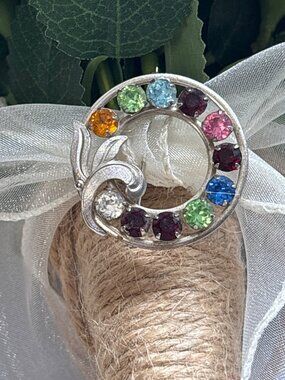 Vintage Sterling Silver Circle Mother's Brooch | Signed Van Dell | Mom Gift